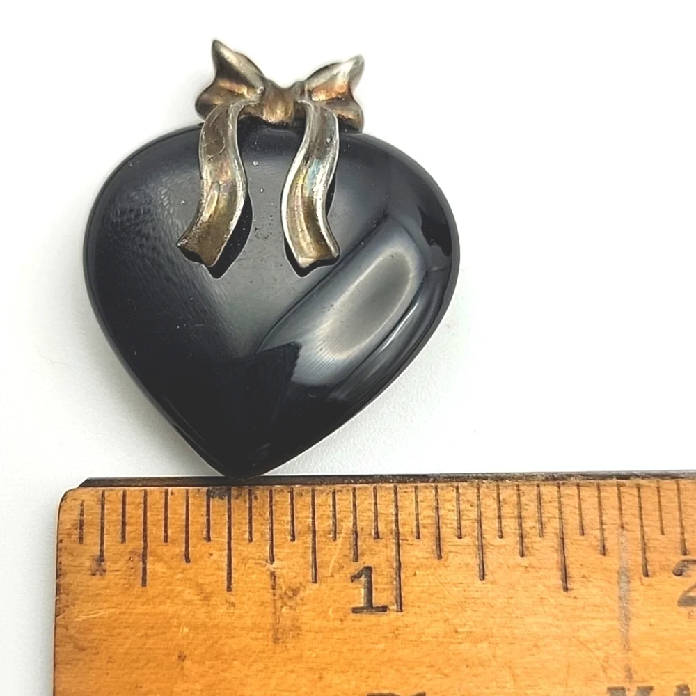 .925 Sterling Silver Black Obsidian Puffed Heart Pendant
